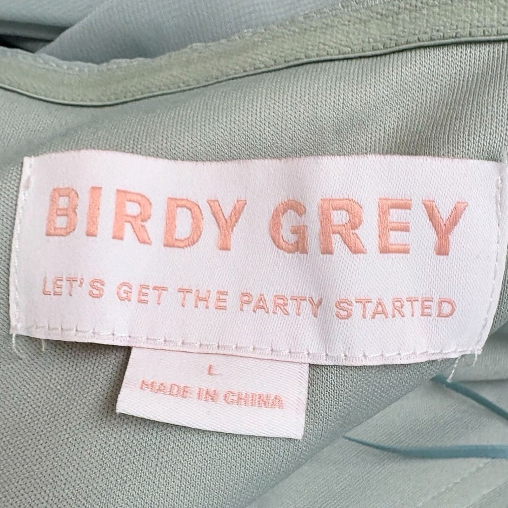 Birdy Grey Kira Chiffon Slit Dress Sage Green One Shoulder Bridesmaid Size L NWT - Picture 5 of 5
